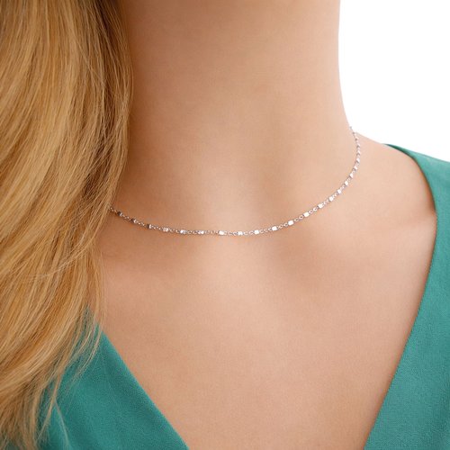 Collier ras de cou perles carrées en argent 925, bijou minimaliste femme, cadeau élégant