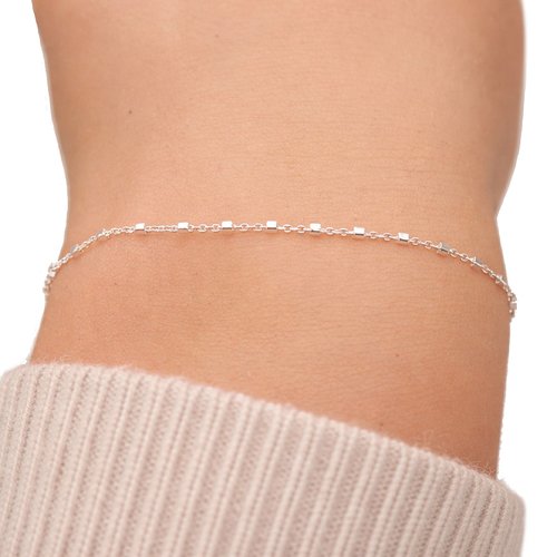 Bracelet argent 925 perles carrées, bijou minimaliste femme, cadeau élégant
