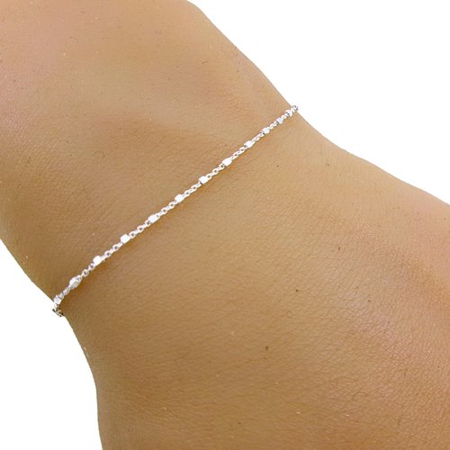 Bracelet fin - argent - chaine petites perles carrées