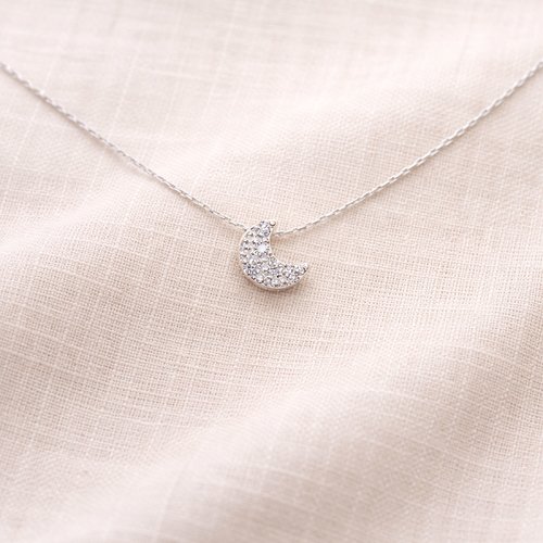 Collier lune argent 925 oxyde de zirconium ras de cou fin et lumineux bijou poétique femme