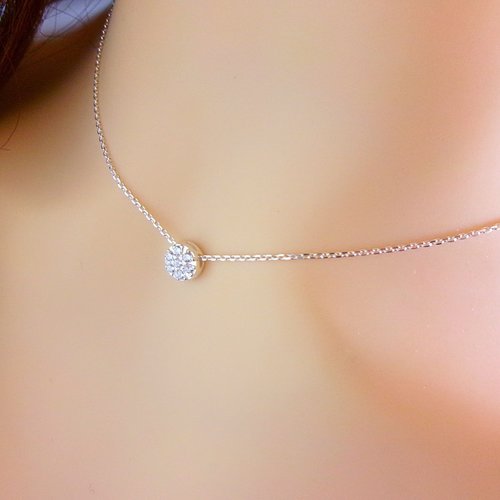 Collier brillant en argent, pendentif zirconium, bijou minimaliste, cadeau anniversaire femme