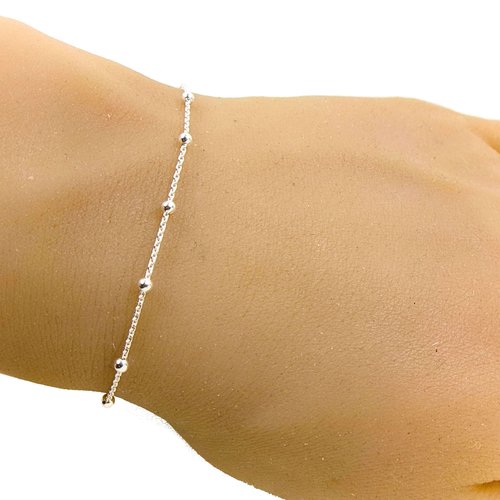 Bracelet minimaliste femme en argent 925 – chaîne perlée – bracelet superposition chic