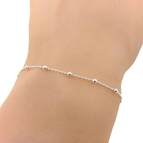 Bracelet minimaliste femme en argent 925 – chaîne perlée – bracelet superposable chic