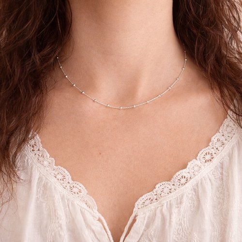 Collier chaîne satellite perlée en argent 925 - ras de cou femme