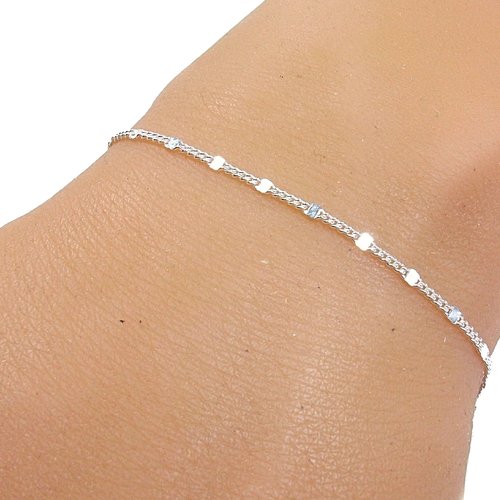 Bracelet en argent minimaliste pour femme, chaîne à carrés plats, gourmette élégante, un cadeau parfait pour elle