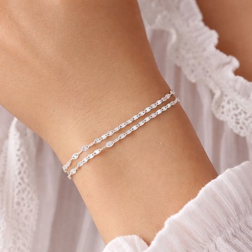 Bracelet double rang soleil argent 925 – chaîne fine originale – bijou minimaliste femme