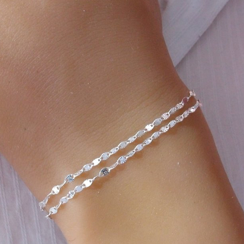 Bracelet multi chaines - argent - double - chaine fantaisie - bracelet fin - 2 chaines - cadeau femme fille