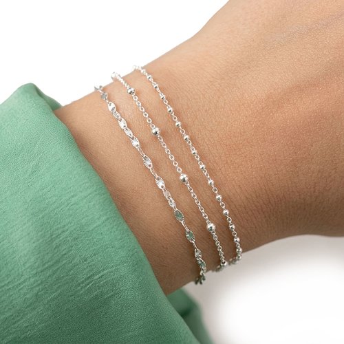 Ensemble de bracelets en argent 925 avec chaine perlée, chaine soleil