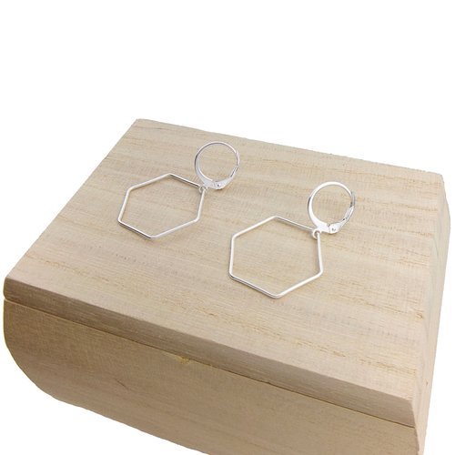 Boucles d’oreilles hexagone et dormeuses rondes en argent 925 – bijou géométrique moderne et raffiné
