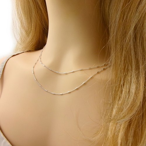 Collier double rang en argent, chaîne torsadée tube, collier multirang, cadeau anniversaire femme