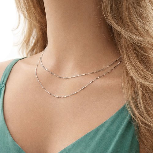 Collier double rang en argent, chaîne tubes torsadés, collier multirang, cadeau anniversaire femme