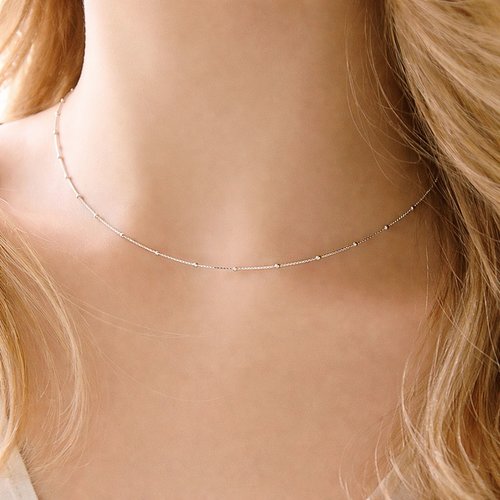 Collier en argent 925 – chaîne perlée maille vénitienne – ras de cou minimaliste