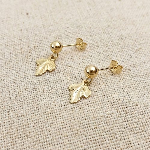 Boucles d’oreilles en or gold filled feuille de vigne - petites puces