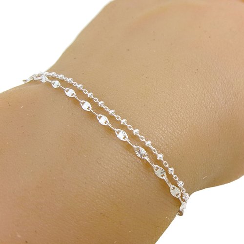 Lot de 2 bracelets en argent, chaîne originale, chaîne perlée, double bracelet, bijoux minimalistes, cadeau anniversaire femme
