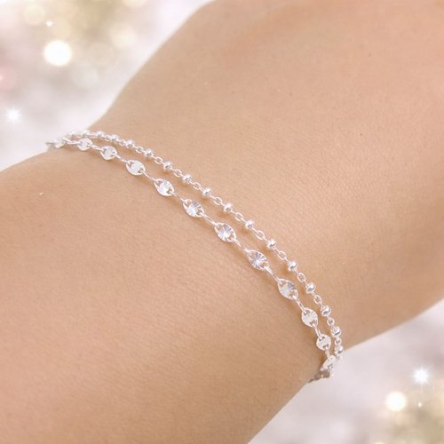 Lot de 2 bracelets fins en argent 925 chaîne perlée et soleil