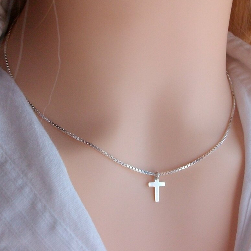 Collier croix - argent - collier femme avec pendentif - ras de cou - bijoux religieux