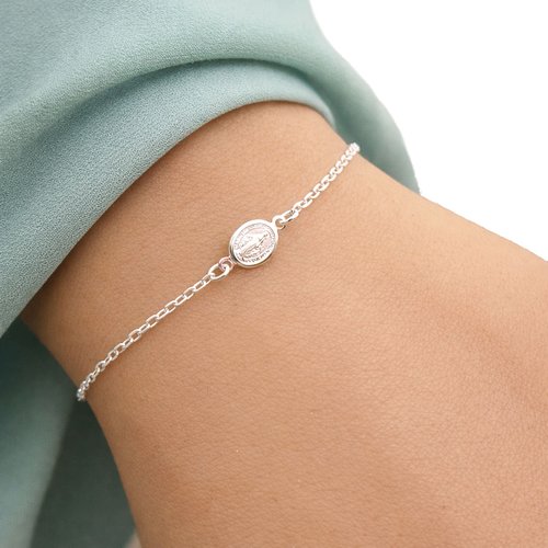 Bracelet vierge marie argent 925 – médaille miraculeuse ovale