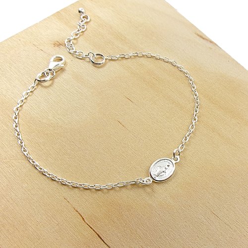 Bracelet argent vierge marie, médaille miraculeuse ovale, bijou religieux, cadeau pour elle