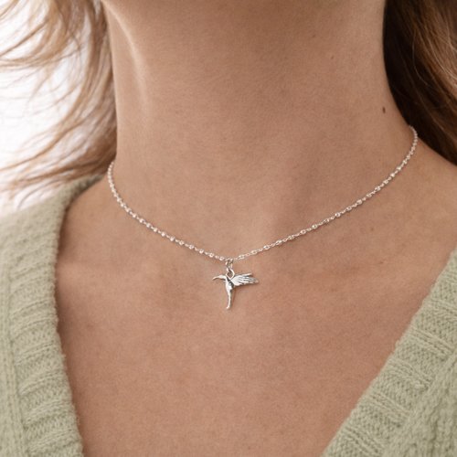 Collier oiseau colibri en argent 925 chaîne perlée