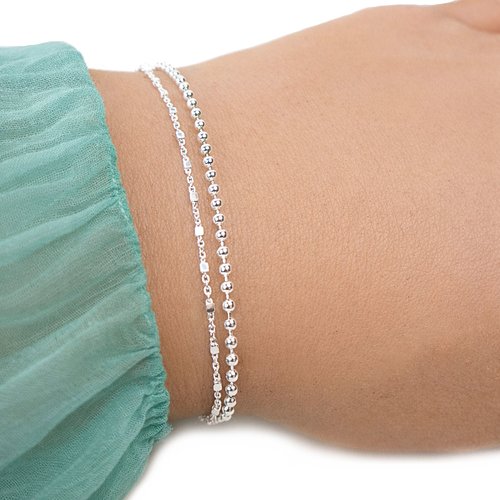 Bracelet argent 925 double chaîne perlée