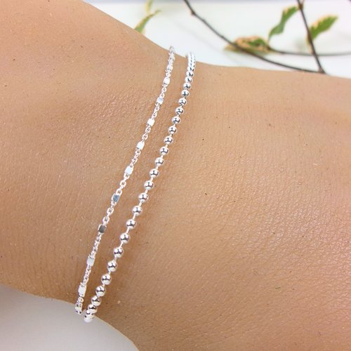 Bracelet argent 925 double chaîne perlée