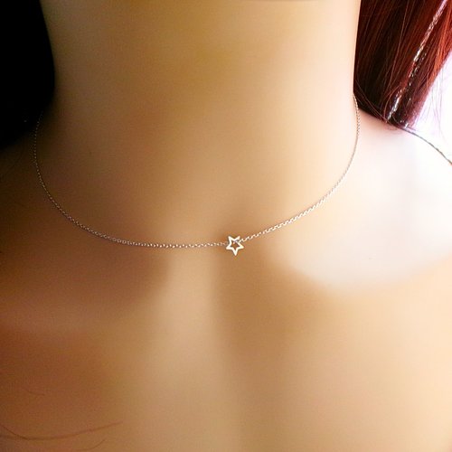 Collier ras de cou étoile argent sterling, collier fin discret, cadeau pour femme fille