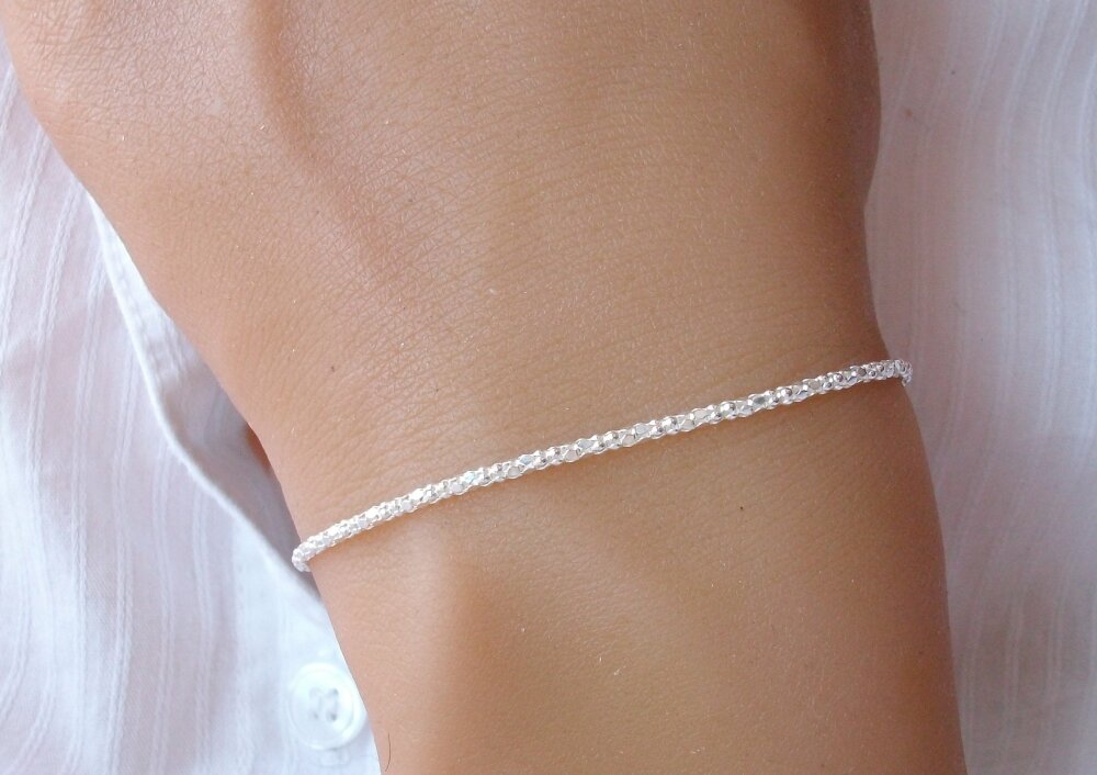 Lot de 2 bracelets femme Argent, Chaine soleil, Chaine perlée, Bracelets  fins, Cadeau pour femme tendance