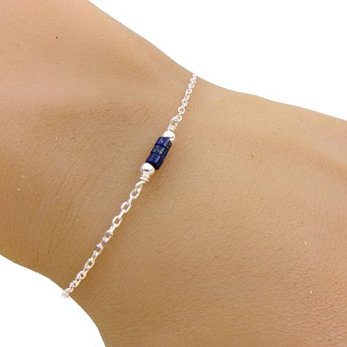 Bracelet lapis lazuli argent sterling, pierres naturelles, naissance, cadeau pour amie