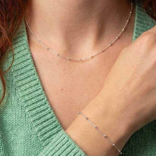 Parure de bijoux en argent 925 collier et bracelet en chaîne satellite