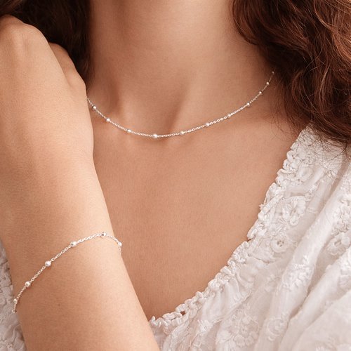 Parure de bijoux en argent 925 collier et bracelet en chaîne satellite