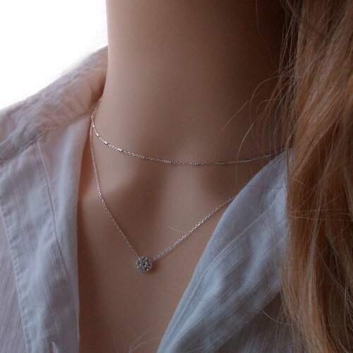 2 colliers minimalistes - argent - ras de cou petits tubes torsadés - collier diamant zirconium - lot de 2 bijoux - cadeau femme