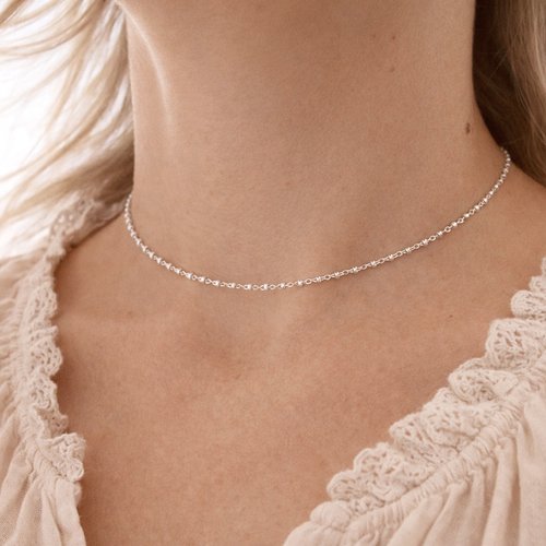 Collier fin en argent 925 chaine perlée - ras de cou minimaliste