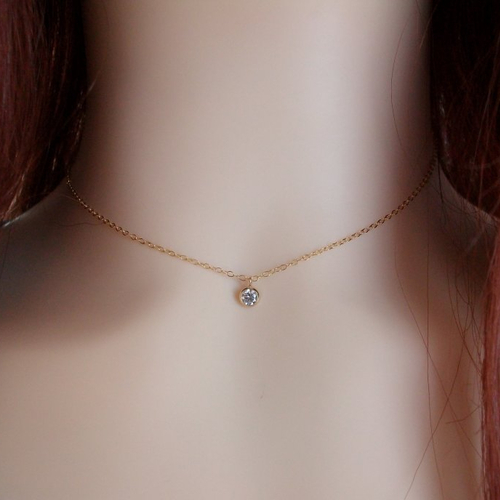 Collier pendentif zirconium - or - collier ras de cou - solitaire - diamant