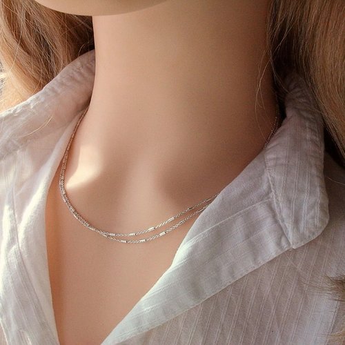 Collier multirang en argent, chaîne torsadée tube, collier double rang femme, cadeau pour elle