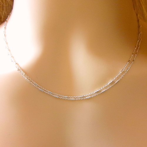 Collier multirang en argent, chaîne torsadée tube, collier double rang femme, cadeau pour elle