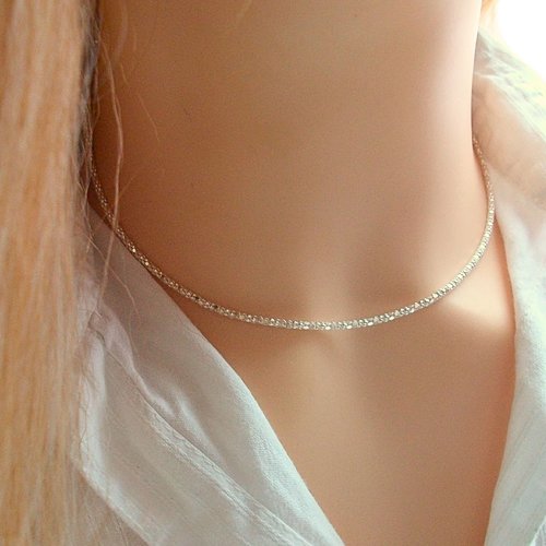 Collier en argent massif 925, chaine brillante diamantée, cadeau pour femme