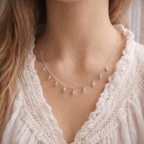 Collier en argent 925 aux neuf perles pendantes - bijou fin bohème