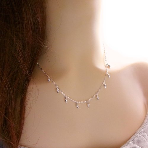 Collier en argent aux neuf perles pendantes - bijou fin bohème