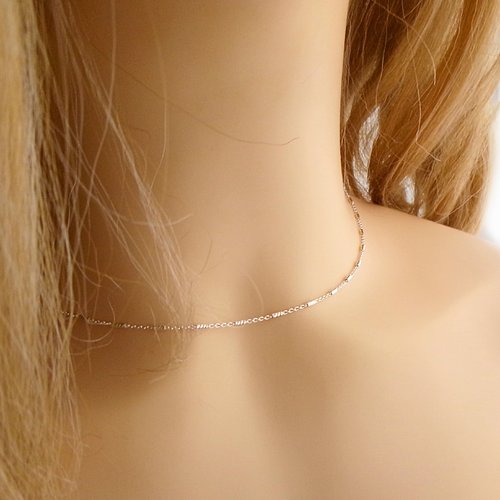 Collier minimaliste en argent, chaîne torsadée tubulaire, ras de cou fin, cadeau anniversaire femme