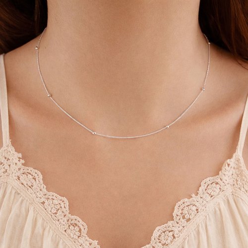 Collier petites boules en argent, ras de cou fin, collier chaîne gourmette, cadeau d'anniversaire femme