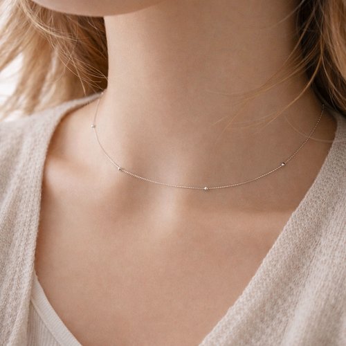Collier petites boules en argent, ras de cou fin, collier chaîne gourmette, cadeau d'anniversaire femme