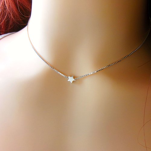 Collier ras de cou étoile en argent avec chaîne vénitienne, idée cadeau femme