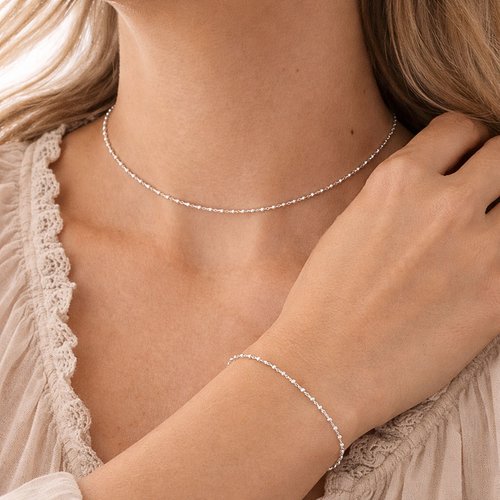 Parure collier et bracelet en argent 925 chaîne perlée – bijoux romantiques et délicats