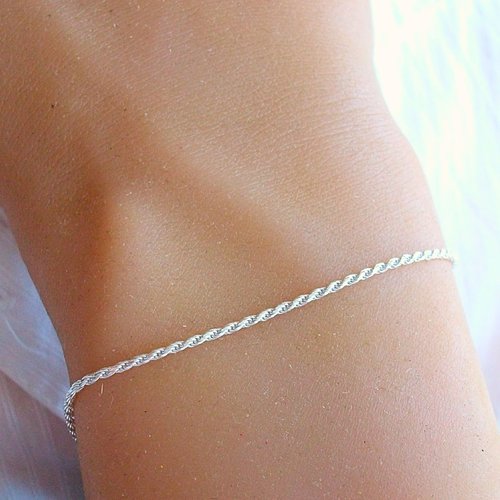 Bracelet chaine corde brillante argent, maille torsadée, idée cadeau femme