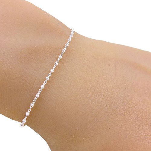 Bracelet chaîne perlée en argent 925, bijoux fins à offrir, cadeau anniversaire femme