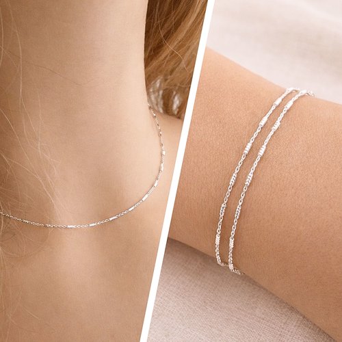 Collier ou bracelet double tour en argent 925 chaîne tubes torsadés