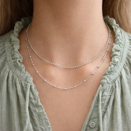 Lot de 2 colliers en argent 925 chaine satellite perlée, chaine bille