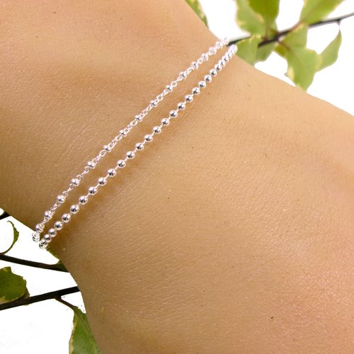 Bracelet double chaîne perlée en argent 925, harmonie lumineuse