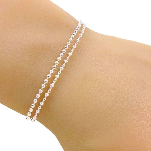 Lot de 2 bracelets en argent avec chaîne perlée, idée cadeau femme