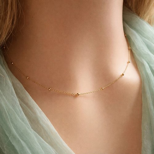 Collier or 18 carats – chaîne perlée satellite – bijou minimaliste ras de cou – cadeau anniversaire